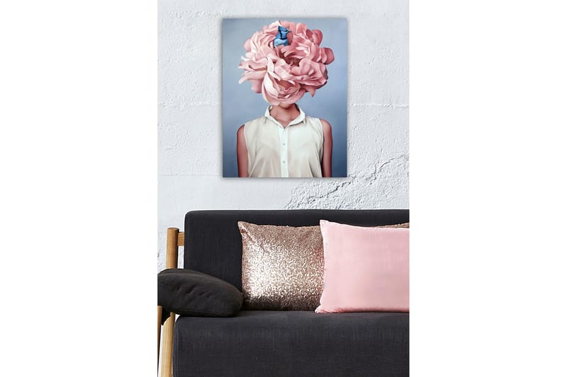 Canvastavla - Storslagen blomma som ersätter huvudet på en kvinna - Ljusrosa / Blå / Vit - Inredning & dekor - Tavlor & konst - Canvastavla