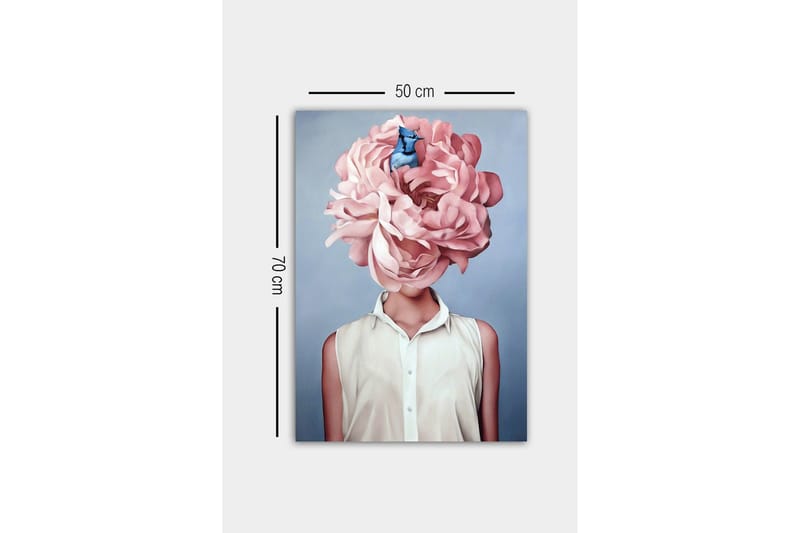 Canvastavla - Storslagen blomma som ersätter huvudet på en kvinna - Ljusrosa / Blå / Vit - Inredning & dekor - Tavlor & konst - Canvastavla