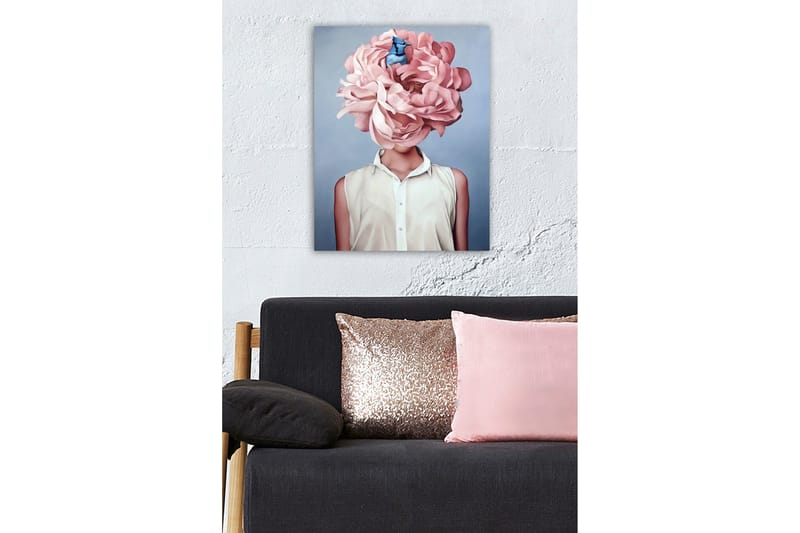 Canvastavla - Storslagen blomma som ersätter huvudet på en kvinna - Ljusrosa / Blå / Vit - Inredning & dekor - Tavlor & konst - Canvastavla