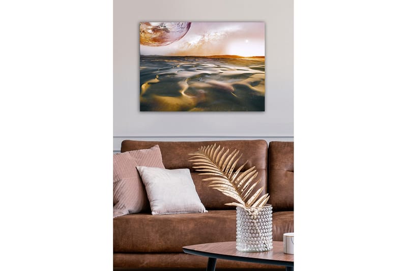 Canvastavla - Storslagen ökenlandskap med en planet i bakgrunden - Guld / Grå / Orange - Inredning & dekor - Tavlor & konst - Canvastavla