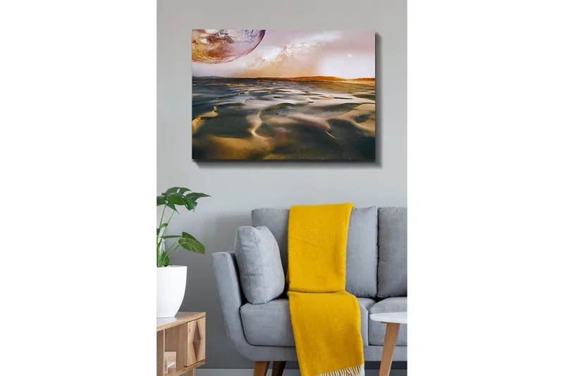 Canvastavla - Storslagen ökenlandskap med en planet i bakgrunden - Guld / Brunt / Orange - Inredning & dekor - Tavlor & konst - Canvastavla