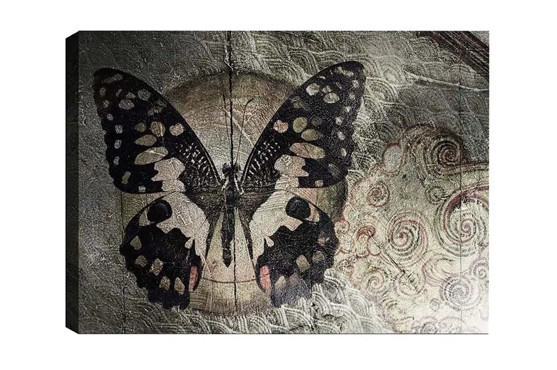 Canvastavla - Svart fjäril med mönster mot en subtil bakgrund - Svart / Beige / Grå - Inredning & dekor - Tavlor & konst - Canvastavla