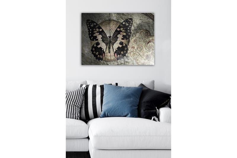 Canvastavla - Svart fjäril med mönster mot en subtil bakgrund - Svart / Beige / Grå - Inredning & dekor - Tavlor & konst - Canvastavla