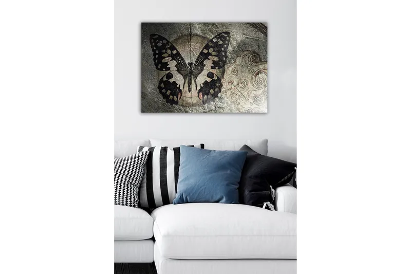 Canvastavla - Svart fjäril med mönster mot en subtil bakgrund - Svart / Beige / Grå - Inredning & dekor - Tavlor & konst - Canvastavla