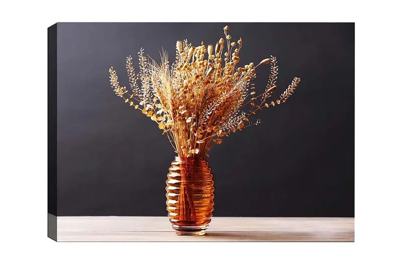 Canvastavla - Torkade blommor i en elegant glasvas - Guld / Brun / Beige - Inredning & dekor - Tavlor & konst - Canvastavla