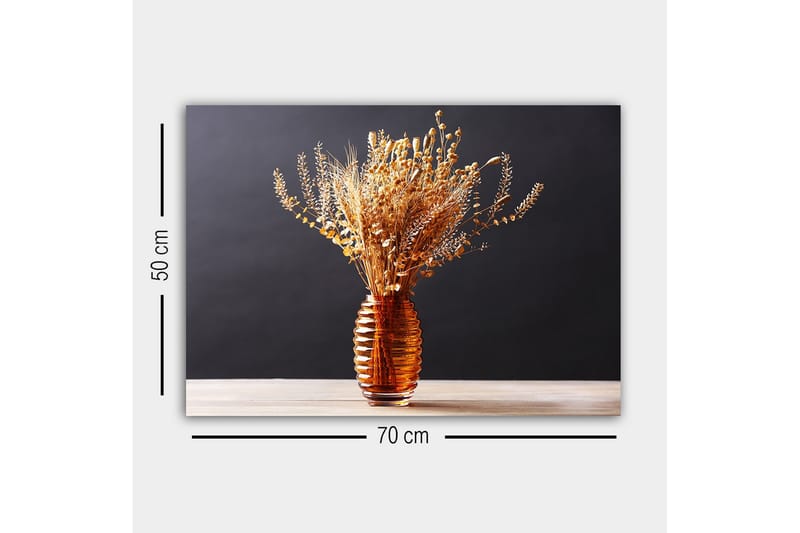 Canvastavla - Torkade blommor i en elegant glasvas - Guld / Brun / Beige - Inredning & dekor - Tavlor & konst - Canvastavla