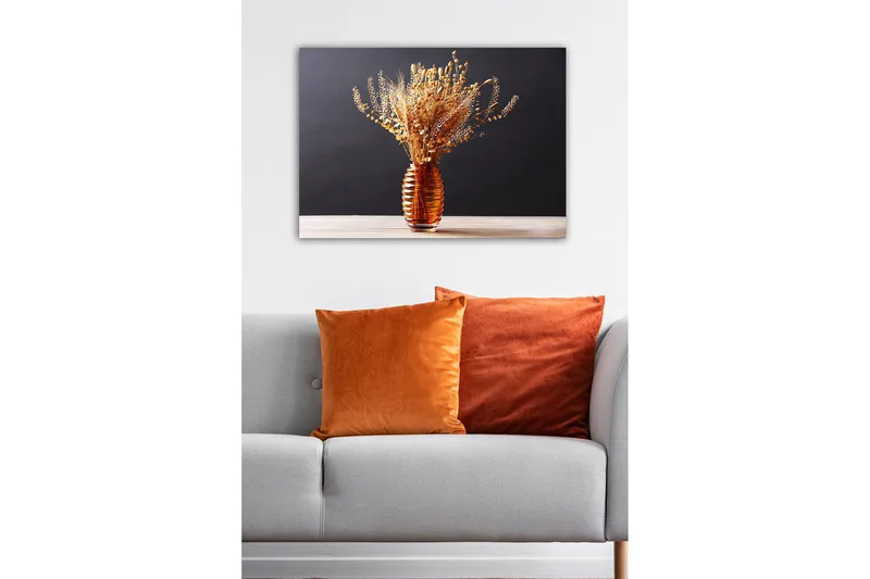 Canvastavla - Torkade blommor i en elegant glasvas - Guld / Brun / Beige - Inredning & dekor - Tavlor & konst - Canvastavla