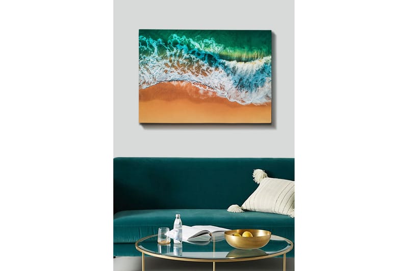 Canvastavla - Turkost hav med vita vågor som möter gyllene sandstrand - Turkos / Vitt / Gyllene - Inredning & dekor - Tavlor & konst - Canvastavla