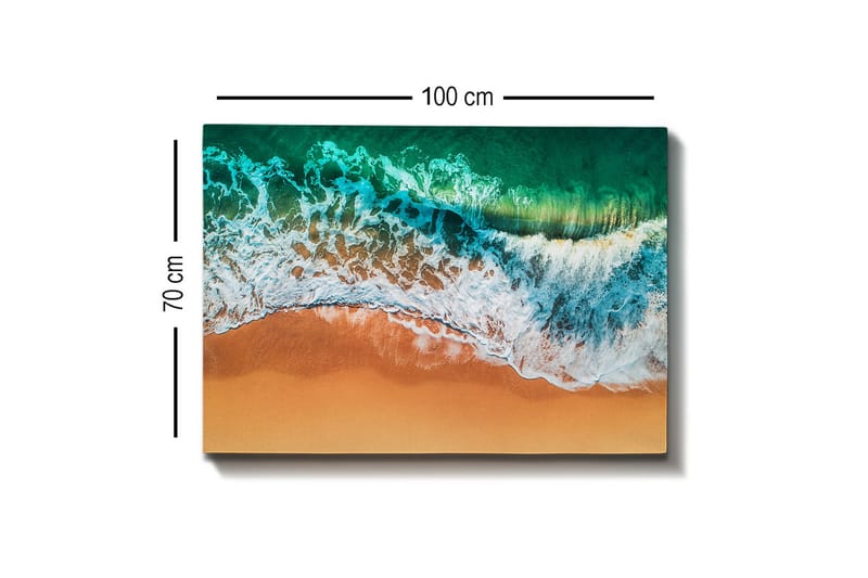 Canvastavla - Turkost hav med vita vågor som möter gyllene sandstrand - Turkos / Vitt / Gyllene - Inredning & dekor - Tavlor & konst - Canvastavla