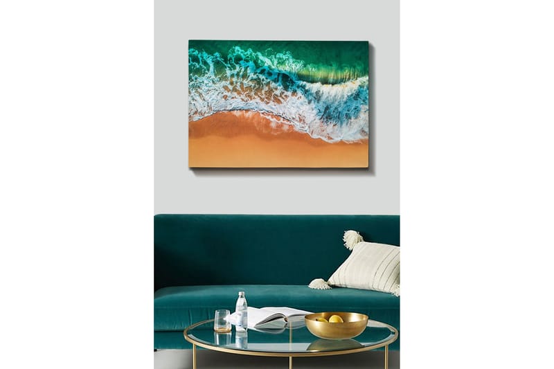 Canvastavla - Turkost hav med vita vågor som möter gyllene sandstrand - Turkos / Vitt / Gyllene - Inredning & dekor - Tavlor & konst - Canvastavla