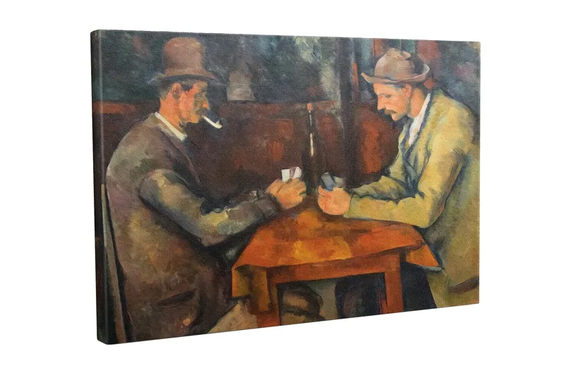 Canvastavla - Två män som spelar kort vid ett bord, Mörkbrun / Beige / Orange