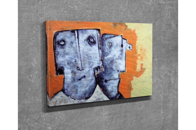 Canvastavla - Två stiliserade ansikten med uttryckslösa drag - Grå / Orange / Beige - Inredning & dekor - Tavlor & konst - Canvastavla
