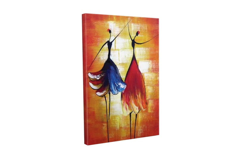 Canvastavla - Två stiliserade kvinnor i färgglada klänningar som dansar - Röd / Blå / Orange - Inredning & dekor - Tavlor & konst - Canvastavla