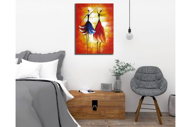 Canvastavla - Två stiliserade kvinnor i färgglada klänningar som dansar - Röd / Blå / Orange - Inredning & dekor - Tavlor & konst - Canvastavla
