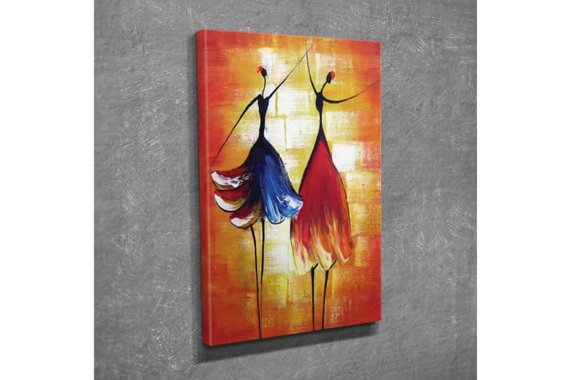Canvastavla - Två stiliserade kvinnor i färgglada klänningar som dansar - Röd / Blå / Orange - Inredning & dekor - Tavlor & konst - Canvastavla
