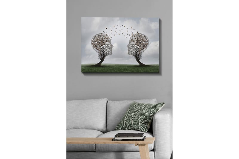 Canvastavla - Två träd formade som ansikten med fjärilar som svävar mellan dem - Brun / Grön / Grå - Inredning & dekor - Tavlor & konst - Canvastavla