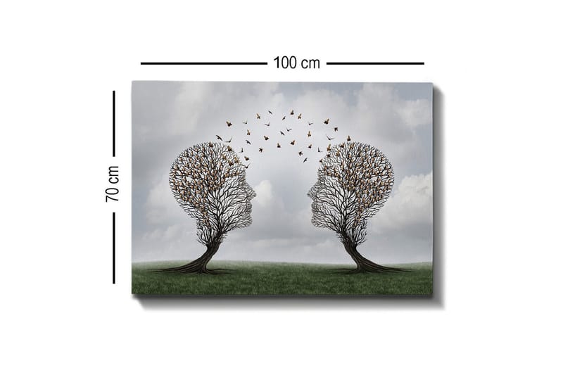 Canvastavla - Två träd formade som ansikten med fjärilar som svävar mellan dem - Brun / Grön / Grå - Inredning & dekor - Tavlor & konst - Canvastavla