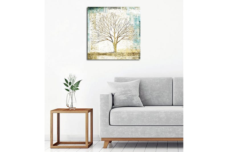 Canvastavla - Vacker silhuett av ett träd mot en mjukt färgad bakgrund - Guld / Turkos / Vit - Inredning & dekor - Tavlor & konst - Canvastavla