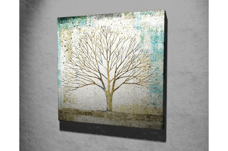 Canvastavla - Vacker silhuett av ett träd mot en mjukt färgad bakgrund - Guld / Turkos / Vit - Inredning & dekor - Tavlor & konst - Canvastavla