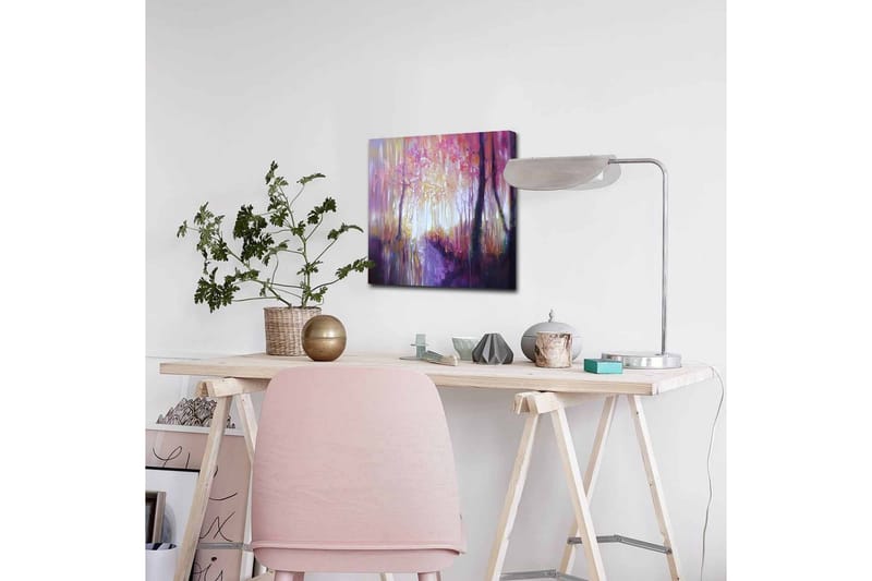 Canvastavla - Vacker skogsgång med höstfärger och mjukt ljus - Lila / Rosa / Gult - Inredning & dekor - Tavlor & konst - Canvastavla