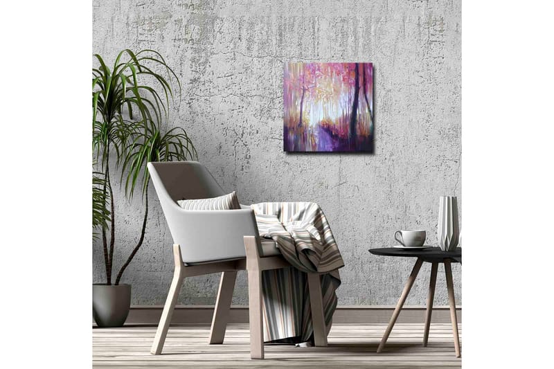 Canvastavla - Vacker skogsgång med höstfärger och mjukt ljus - Lila / Rosa / Gult - Inredning & dekor - Tavlor & konst - Canvastavla