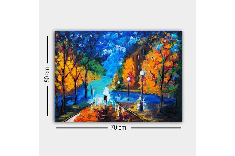 Canvastavla - Vacker stadspark med färgglada höstträd och en promenadstig i skymning - Blå / Orange / Grön - Inredning & dekor - Tavlor & konst - Canvastavla