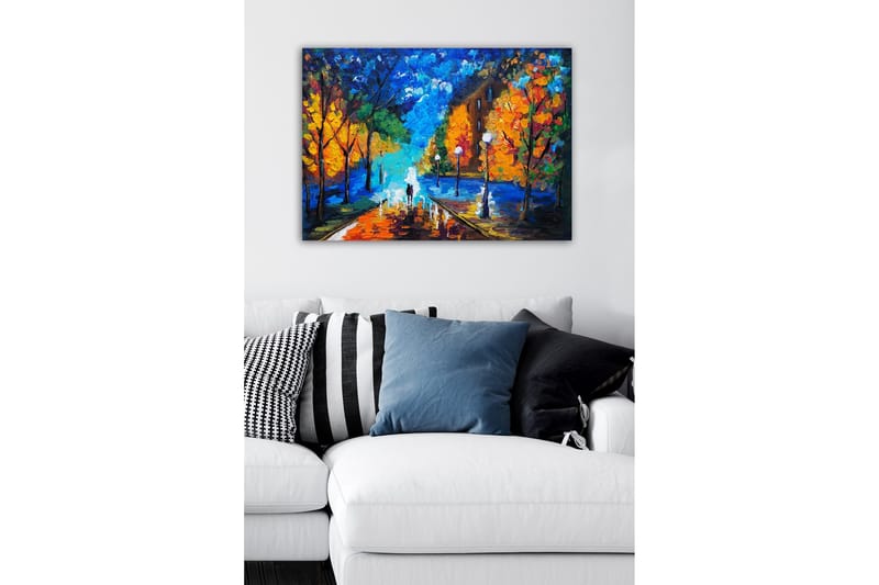Canvastavla - Vacker stadspark med färgglada höstträd och en promenadstig i skymning - Blå / Orange / Grön - Inredning & dekor - Tavlor & konst - Canvastavla