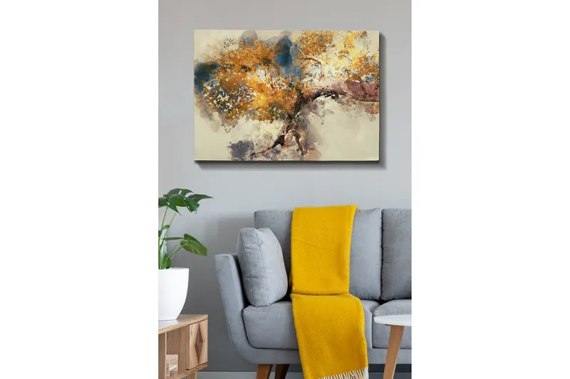 Canvastavla - Vacker trädkrona med gyllene lövverk - Guld / Brun / Blå - Inredning & dekor - Tavlor & konst - Canvastavla