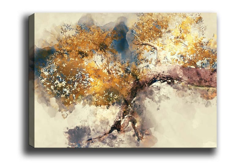 Canvastavla - Vacker trädkrona med gyllene lövverk, Guld / Brun / Blå