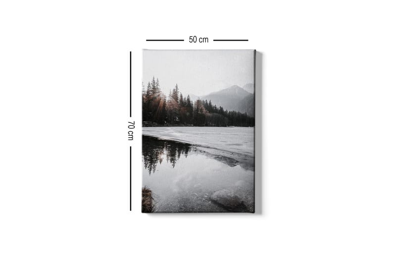 Canvastavla - Vacker vinterlandskap med frusna sjöar och snötäckta berg - Grå / Vit / Mörkgrön - Inredning & dekor - Tavlor & konst - Canvastavla