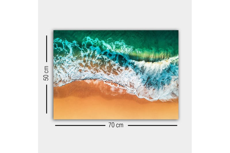 Canvastavla - Vacker vy av hav och strand med vågor som rullar in mot sanden - Turkos / Beige / Vitt - Inredning & dekor - Tavlor & konst - Canvastavla