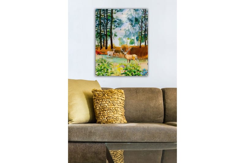Canvastavla - Vackra hjortar i en skogsmiljö - Grön / Brun / Beige - Inredning & dekor - Tavlor & konst - Canvastavla