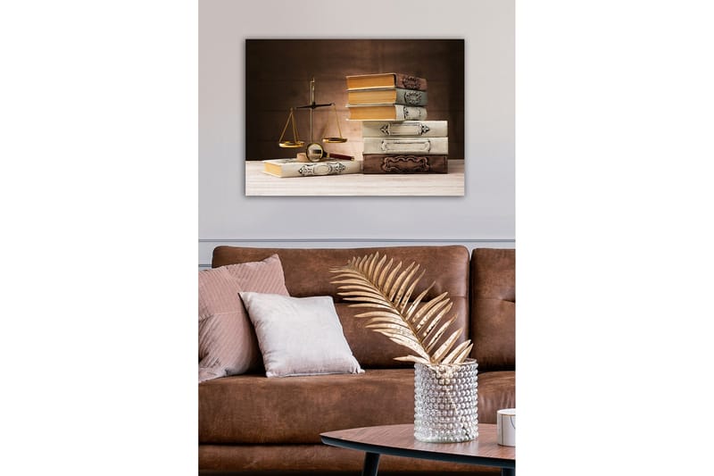 Canvastavla - Vågskål med böcker i olika färger och former - Guld / Brun / Vit - Inredning & dekor - Tavlor & konst - Canvastavla