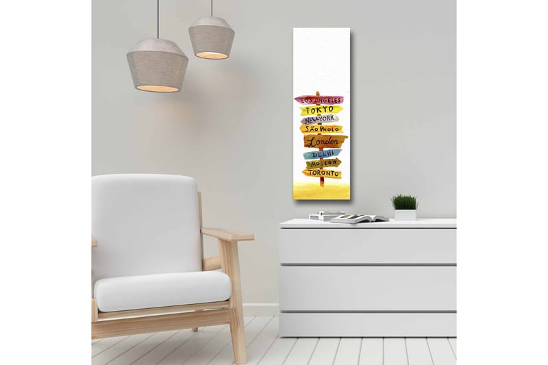Canvastavla - Vägskyltar med internationella städer - Gul / Rosa / Blå - Inredning & dekor - Tavlor & konst - Canvastavla