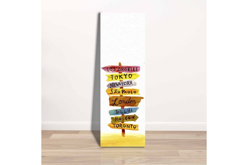 Canvastavla - Vägskyltar med internationella städer - Gul / Rosa / Blå - Inredning & dekor - Tavlor & konst - Canvastavla