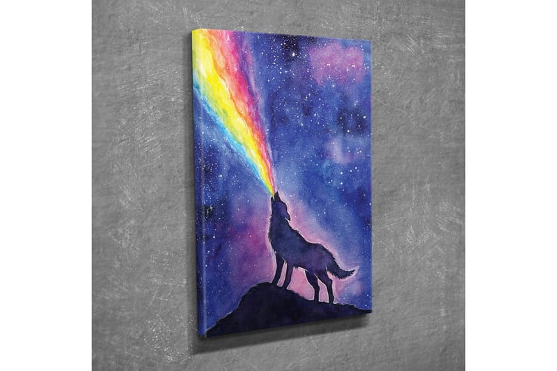 Canvastavla - Varg som ylar mot en färgglad regnbåge i natthimlen - Mörkblå / Lila / Regnbågsfärger - Inredning & dekor - Tavlor & konst - Canvastavla