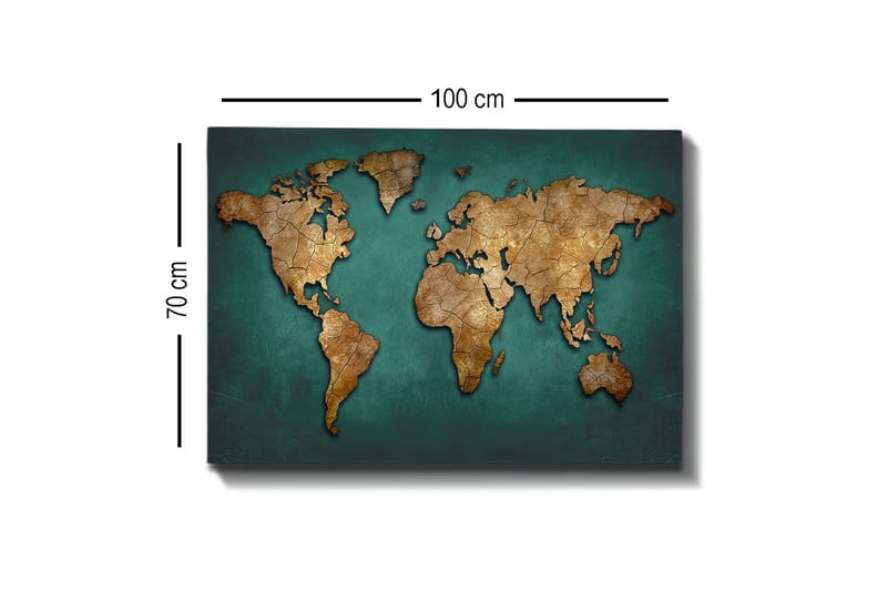 Canvastavla - Världskarta i vintage-stil med detaljerad textur - Guld / Teal - Inredning & dekor - Tavlor & konst - Canvastavla