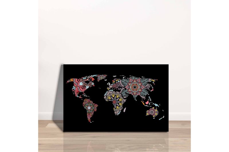 Canvastavla - Världskarta med färgglada blommönster - Röd / Grön / Gul - Inredning & dekor - Tavlor & konst - Canvastavla