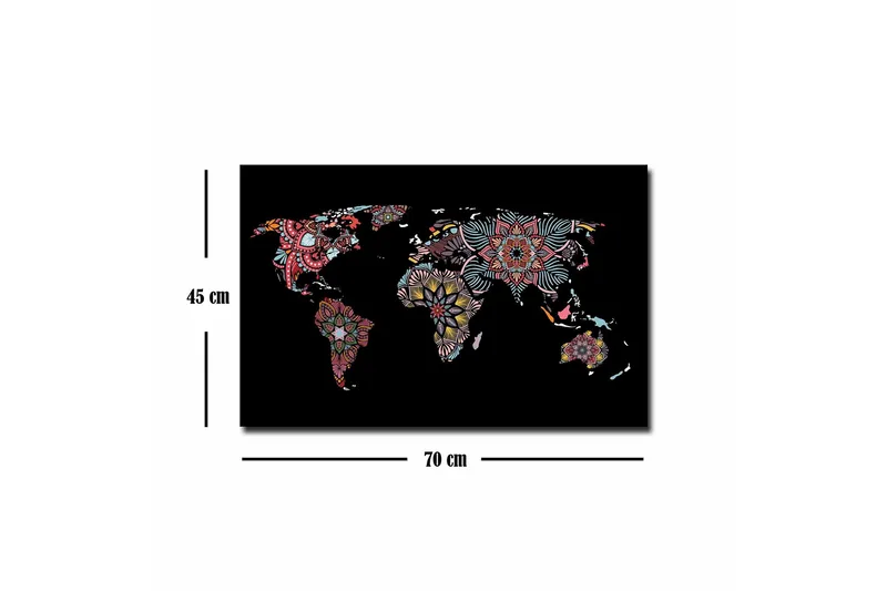Canvastavla - Världskarta med färgglada blommönster - Röd / Grön / Gul - Inredning & dekor - Tavlor & konst - Canvastavla