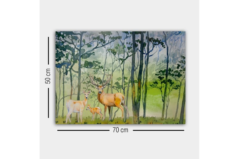 Canvastavla - Viltfamilj i en skogsmiljö med rådjur och en liten kid - Grön / Brun / Beige - Inredning & dekor - Tavlor & konst - Canvastavla
