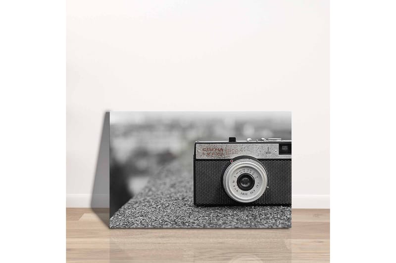 Canvastavla - Vintage kamera på en grå yta - Svart / Grå / Silver - Inredning & dekor - Tavlor & konst - Canvastavla