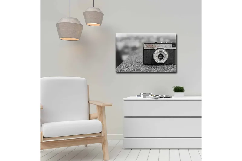 Canvastavla - Vintage kamera på en grå yta - Svart / Grå / Silver - Inredning & dekor - Tavlor & konst - Canvastavla