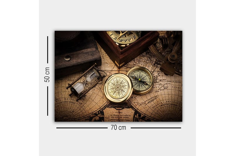 Canvastavla - Vintage navigationsverktyg på en gammal karta - Guld / Brun / Beige - Inredning & dekor - Tavlor & konst - Canvastavla