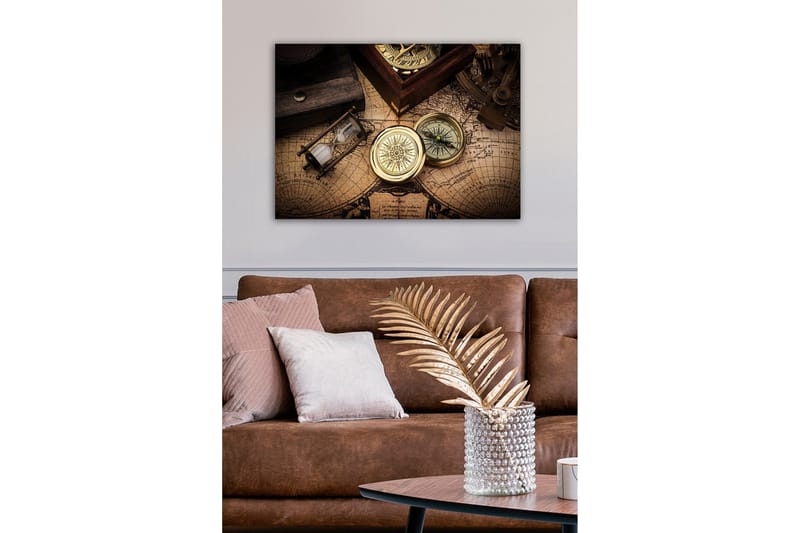 Canvastavla - Vintage navigationsverktyg på en gammal karta - Guld / Brun / Beige - Inredning & dekor - Tavlor & konst - Canvastavla