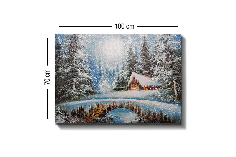 Canvastavla - Vinterlandskap med en stuga och snöklädda träd - Blå / Vit / Brun - Inredning & dekor - Tavlor & konst - Canvastavla