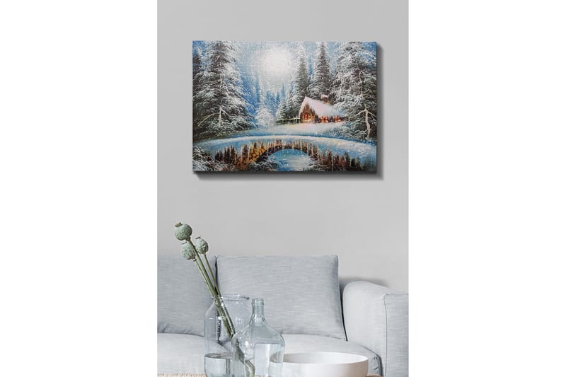 Canvastavla - Vinterlandskap med en stuga och snöklädda träd - Blå / Vit / Brun - Inredning & dekor - Tavlor & konst - Canvastavla