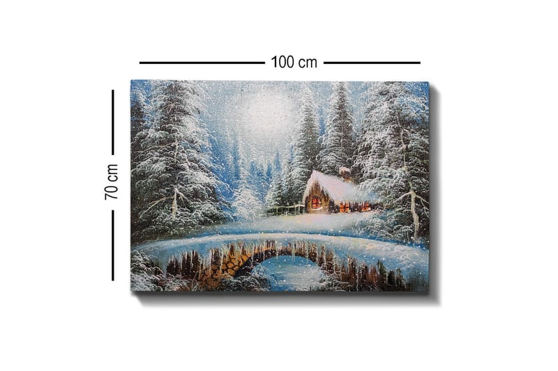Canvastavla - Vinterlandskap med en stuga och snöklädda träd - Blå / Vit / Brun - Inredning & dekor - Tavlor & konst - Canvastavla