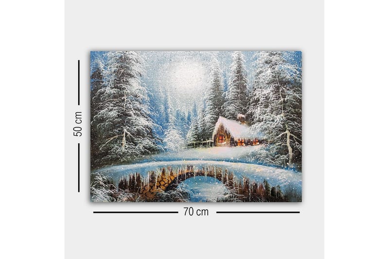 Canvastavla - Vinterlandskap med en stuga och snöklädda träd - Vit / Blå / Brun - Inredning & dekor - Tavlor & konst - Canvastavla