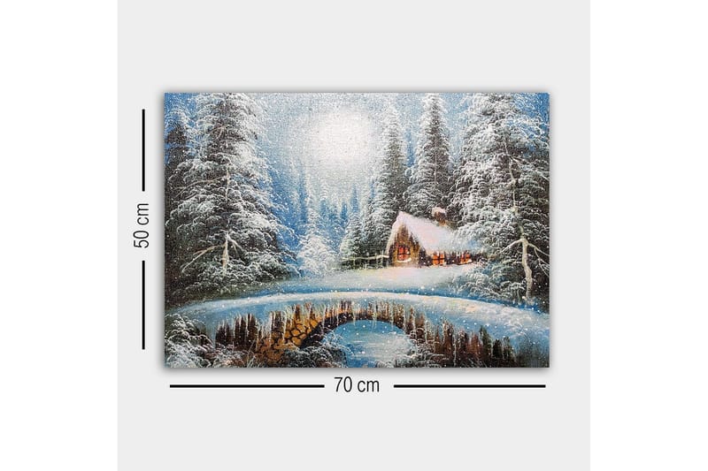 Canvastavla - Vinterlandskap med en stuga och snöklädda träd - Vit / Blå / Brun - Inredning & dekor - Tavlor & konst - Canvastavla