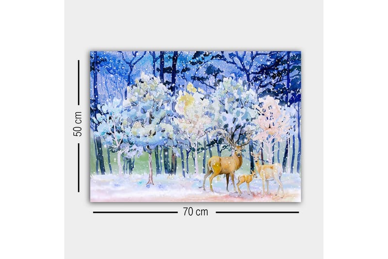 Canvastavla - Vinterlandskap med rådjur och snöklädda träd - Blå / Vit / Beige - Inredning & dekor - Tavlor & konst - Canvastavla